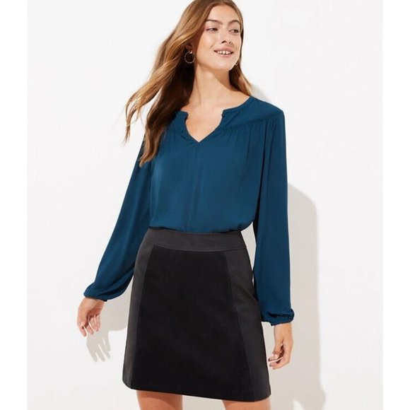 LOFT Dresses & Skirts - LOFT Skirt Black Mixed Faux Leather Suede Panel A Line Mini